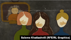 Ыдыкка кабылган кыздардын элеси. Грузин сүрөтчүсүнүн эмгеги.