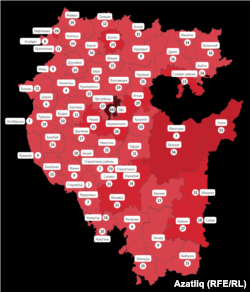 Украинадагы сугышта Башкортстаннан үлүчеләр саны, районнарга карап, 15 февраль 2024