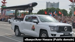 Ударны бесьпілётнік «Герань-2» на парадзе 3 ліпеня 2024 ў Менску. Ілюстрацыйнае фота