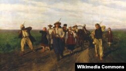 Селяни йдуть на заробітки, картина Миколи Кузнецова, 1882 рік