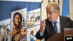 د ملګرو ملتونو مشر انتونيو ګوترېش په جنيوا کې د اقليم بدلون سرمشريزه کې. پخوانۍ انځور