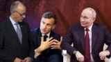 Коллаж: Мерц, Макрон и Путин