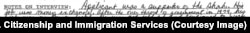 Notes from Mr. X's 1989 interview with a U.S. immigration officer. Records obtained by Radio Farda corroborate several aspects of Mesbahi's claim about Mr. X, including that he was a supporter of the shah and had his assets seized after Iran's 1979 revolution.