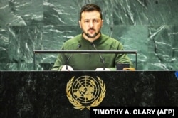 Президент України Володимир Зеленський під час виступу Саміту майбутнього у штаб-квартирі ООН у Нью-Йорку, 23 вересня 2024 року