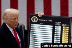 Президент США Дональд Трамп выступает с речью о тарифах в Белом доме. Вашингтон, 2 апреля 2025 года