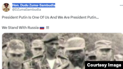 Пост в X (бывший Твиттер) Дудузилы Зумы в поддержку Путина от 30 апреля 2023