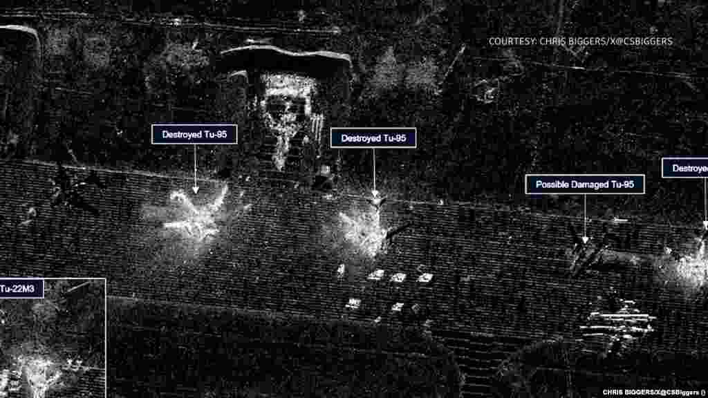 Супутниковий знімок після удару українського безпілотника по російській базі