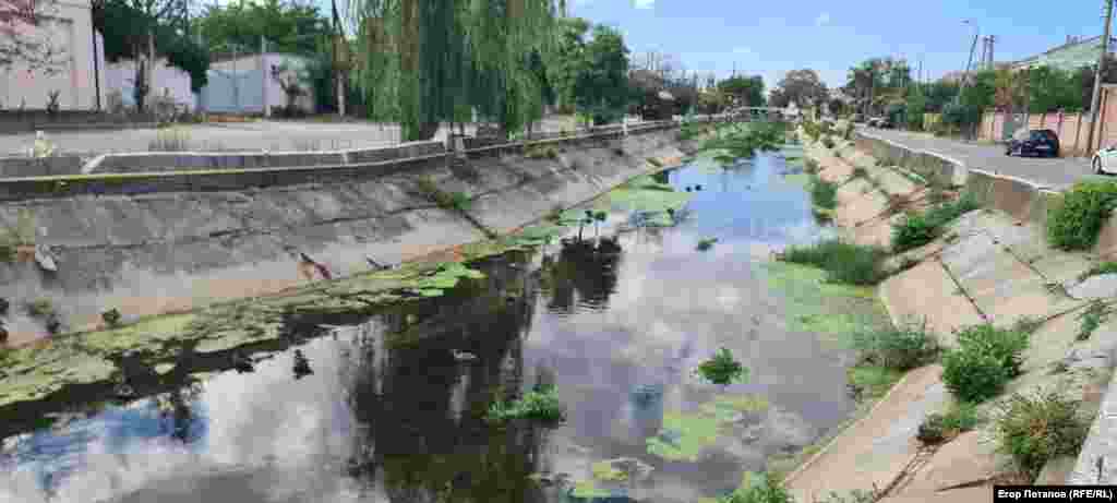 Річка Байбуга, що тече через Феодосію, обміліла і заростає тванню