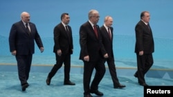 Kazakhstan - The presidents of Belarus, Kyrgyzstan, Kazakhstan, Russia and Tajikistan attend a photo ceremony at the Collective Security Treaty Organisation (CSTO) summit in Astana, November 28, 2024. 