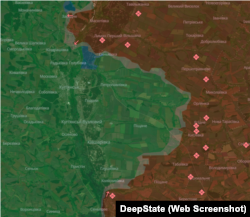 Ситуація навколо Куп'янська на кінець березня згідно з мапою DeepState. Сині зони – відвойовані Силами оборони території