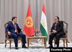 Садыр Жапаров менен Эмомали Рахмон. 16-сентябрь, 2022-жыл. Самарканд, Өзбекстан.