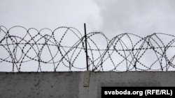 Калючая сьпіраль Бруна на турэмнай агароджы ў Беларусі. Архіўнае фота