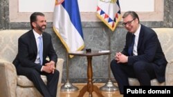 Sin američkog predsednika Donald Tramp mlađi i predsednik Srbije Aleksandar Vučić, Beograd, 11. mart 2025.