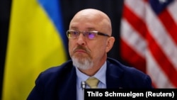 Міністр оборони України Олексій Резніков на засіданні Консультативної групи щодо оборони України на авіабазі ВПС США «Рамштайн» у Німеччині, 8 вересня 2022 рок