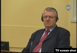 Vojislav Seselj during trial proceedings in The Hague in April 2012