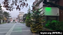 Новорічні вогники біля будівлі «Зеленого театру» в Сімферополі, 1 грудня 2025 року