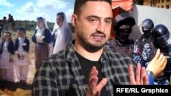 Коллаж. Сулейман Мамутов. Слева – караимы в национальных костюмах, справа – ФСБ