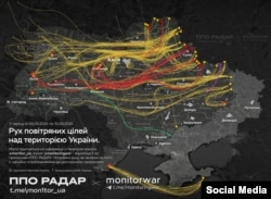 Маршруты запущенных Россией дронов и ракет, запущенных во время атаки в ночь на 10 сентября