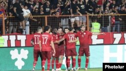 Հայաստանի հավաքականը տոնում է իր հաղթանակը Իռլանդիայի նկատմամբ, Երևան, 9-ը սեպտեմբերի, 2025թ.