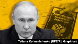 Владимир Путин һәм Русия Конституциясе (коллаж)