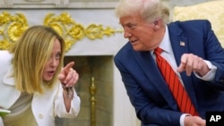 President Donald Trump meets with Italy's Prime Minister Giorgia Meloni in the Oval Office, April 17, 2025