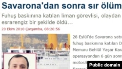 Фрагмент текста турецкого веб-сайта www.haberturk.com со статьей о загадочной гибели Яшара Караджи. 